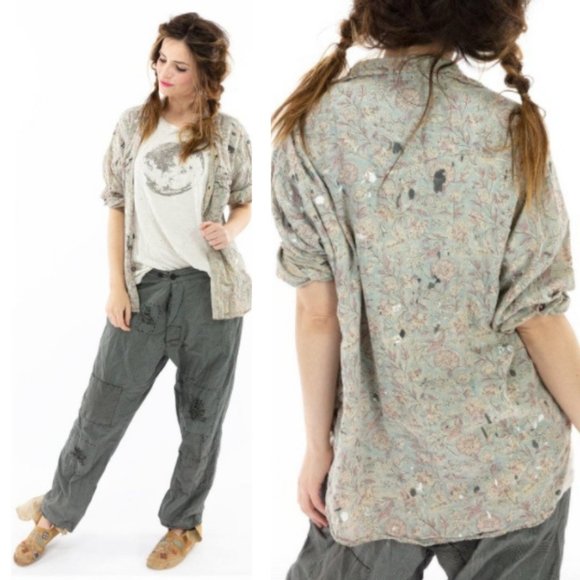 NWT New MAGNOLIA PEARL Free People Block Print Kelly Western Blouse Shirt Rambha - Picture 3 of 13
